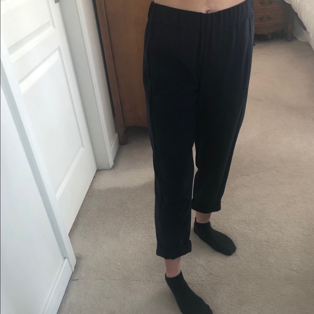 Theory Stretch Poly Cropped Pants Elastic Waist